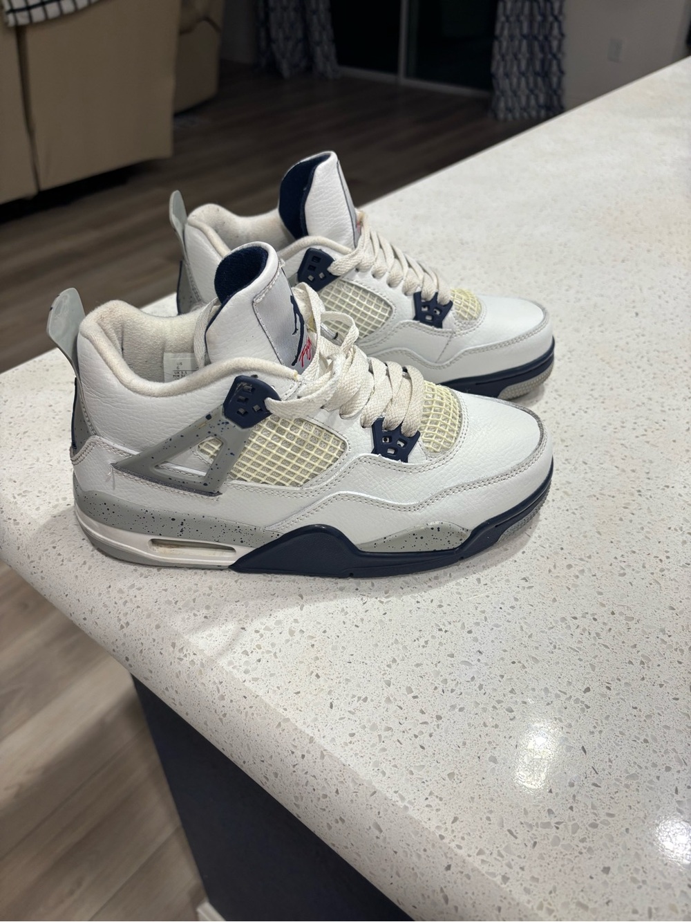Jordan Retro 4 White & Navy Basketball Sneakers